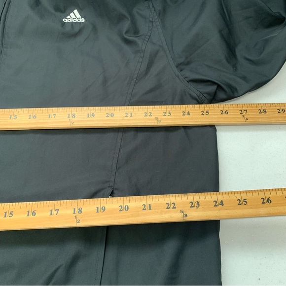 Adidas Windbreaker Jacket Men Large Black White Stripes Hood Pockets Track Y2K - Picture 10 of 11